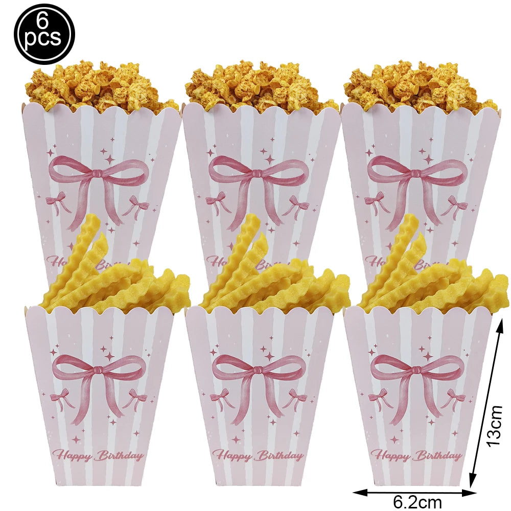 Bow Theme Party Supplies for Girl Pink Bow Cupcake Toppers Paper Drinking Straws Bridal Shower Bow Coquette Birthday Party Decor