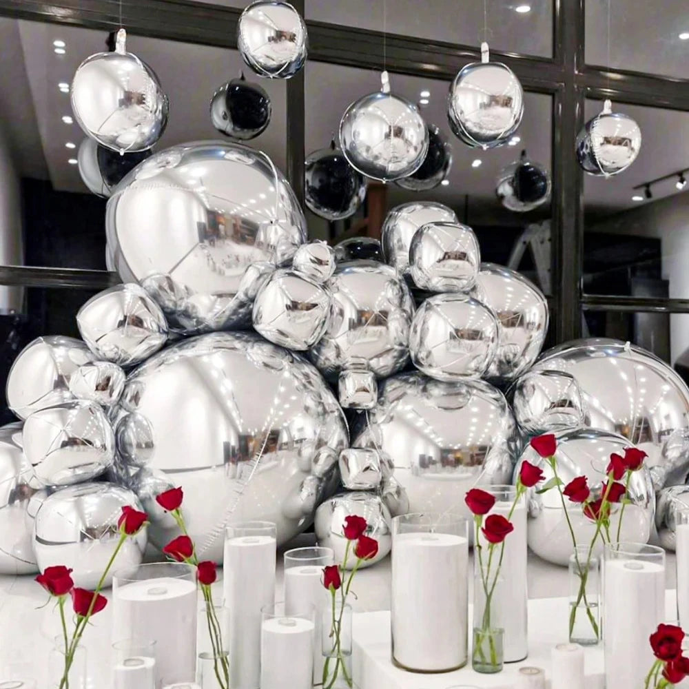 4D Foil Balloons Holographic Round Balloon for Birthday Bachelor Party and Christmas Gift Decoration Valentine's Day Baby Shower