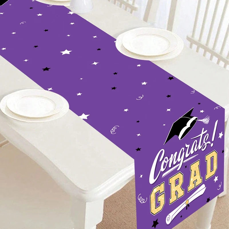 Graduation Table Runner Graduation Decorations 2025 Black Gold Polyester Graduation Table Cloth Prom Grad Party Table Decoration