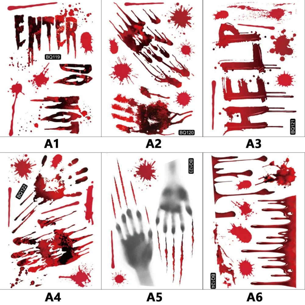 Removable Halloween Wall Stickers Horror Blood Fingerprints Window Stickers For Halloween Party Home Bar Floor Wall Decal