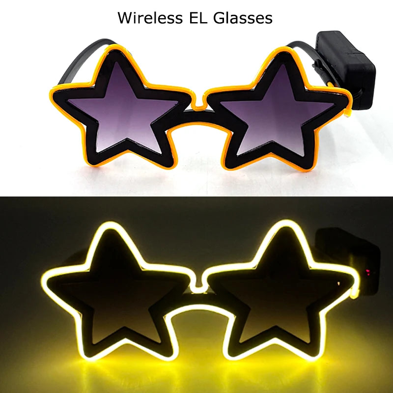 Wireless EL Glowing Party Glasses LED Light Up Five Stars Glasses Birthday Wedding Halloween Supplies Night Club Disco Props