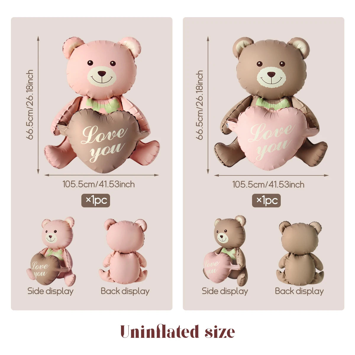 3D Lying Cartoon Matte Heart Bear Aluminum Film Balloon, Suitable for Birthday Party, Valentine's Day Decoration, Baby Shower