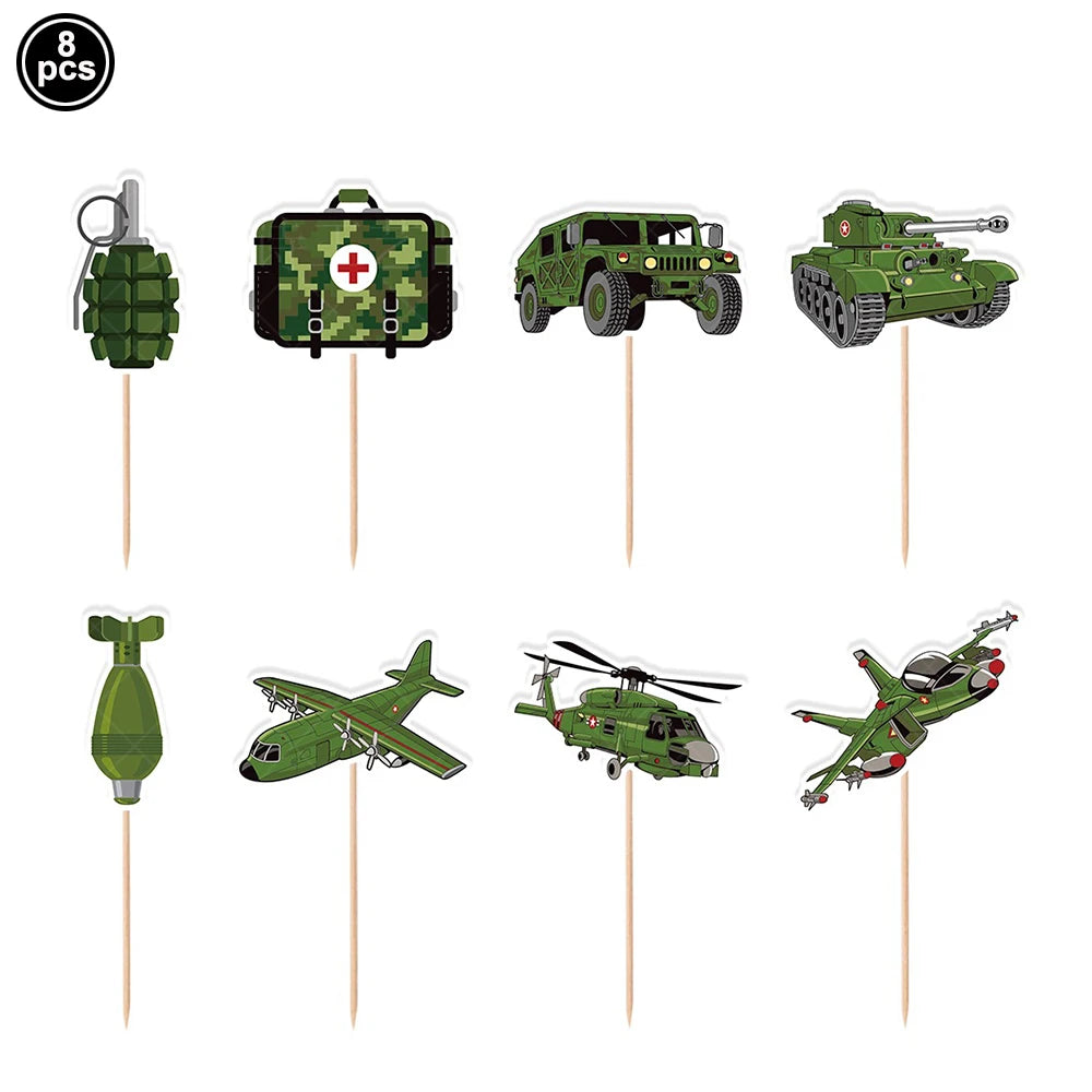 Camouflage Birthday Party Tank Cake Topper Happy Birthday Sign Cake Decor Soldier Camouflage Army Military Birthday Party Decors