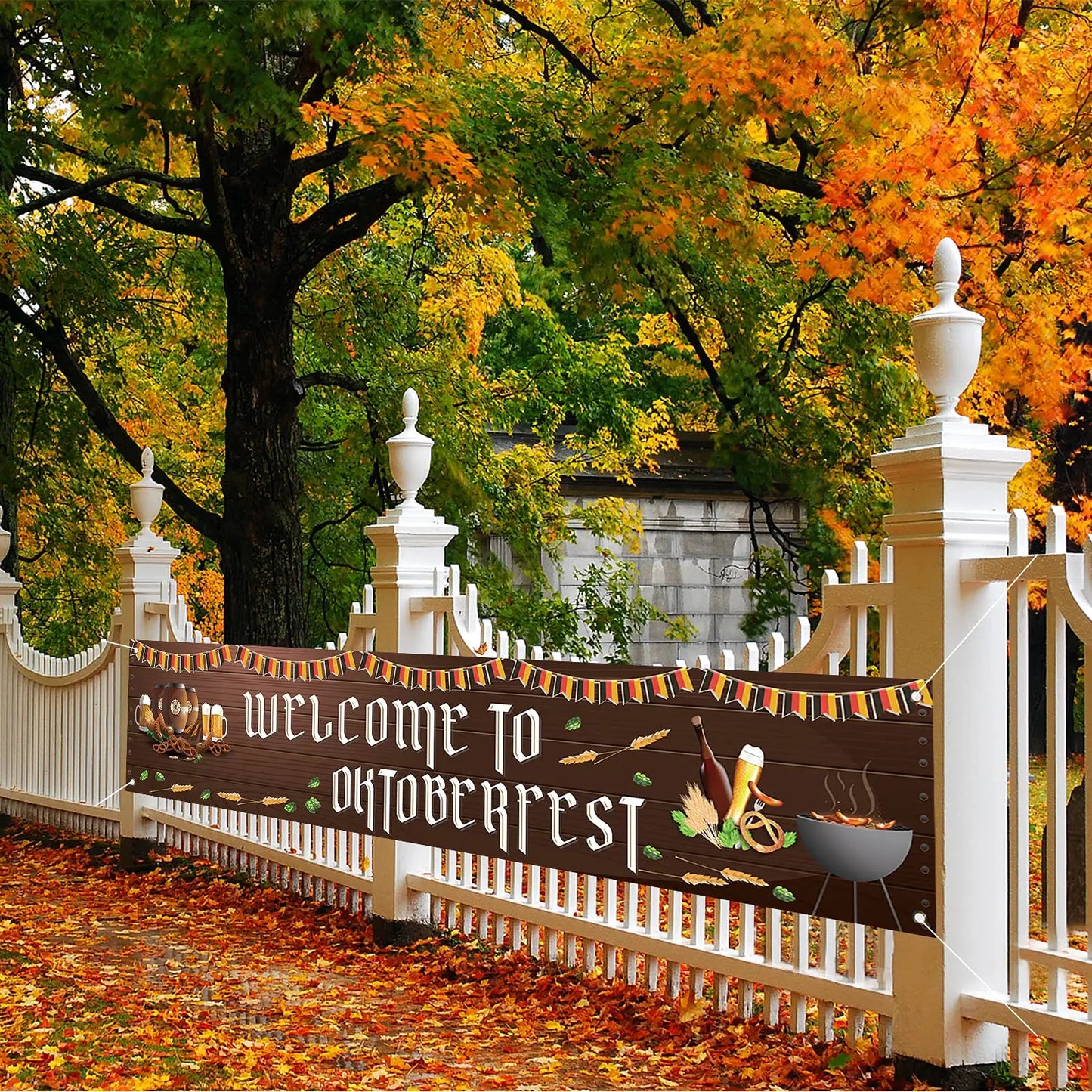Oktoberfest Fence Banner for German October Fest Themed Party Decoration Blue Bavarian Flag Hanging Banner for Beer Party Supply