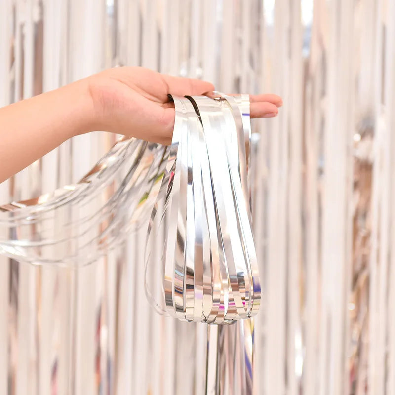 Valentine's Day Backdrop Curtains Glitter Gold Tinsel Fringe Foil Curtain Birthday Wedding Decoration Adult Anniversary Decor