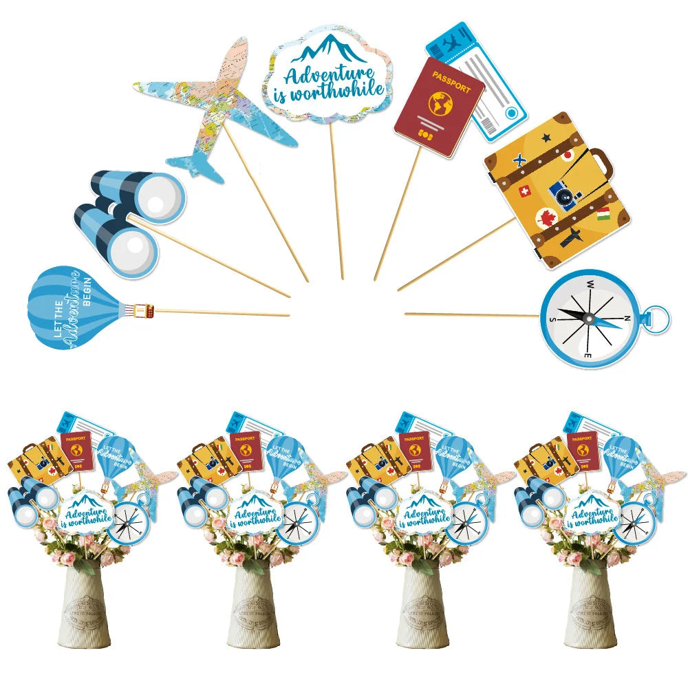 Travel Party Decoration Supplies Traveling Banner Hanging Pendant Cake Topper Traveling Around The World Themed Birthday Party