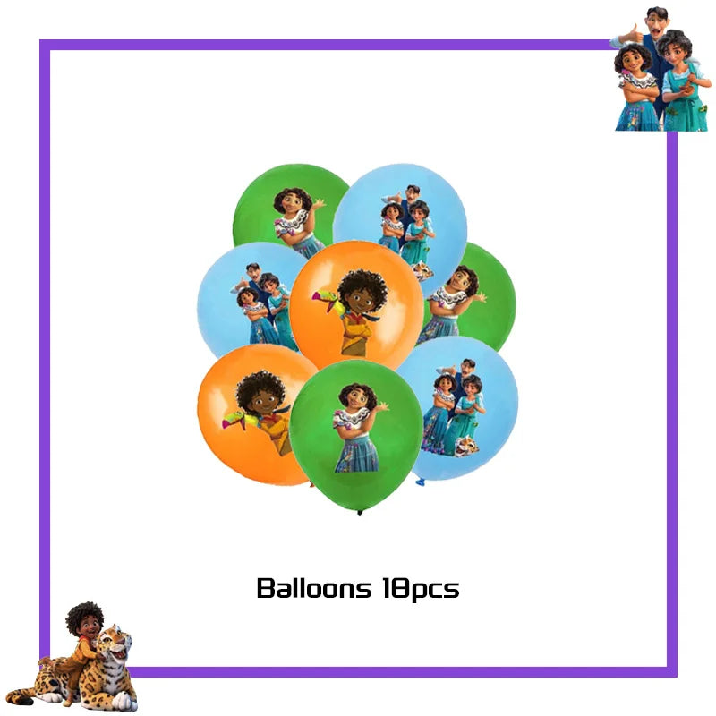 Encanto Birthday Party Decoration Balloon For Kids Event Supplies Tableware Set Plates Cups Napkins Cake Toppers Candy Box