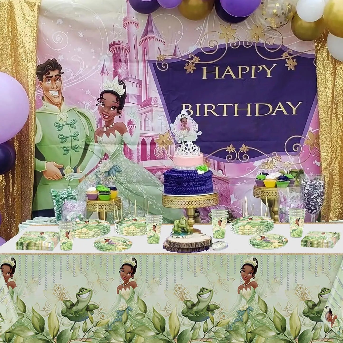 Tiana Birthday Party Supplies, Princess Tiana Tableware for Boys Girls Birthday Party Baby Shower Decorations
