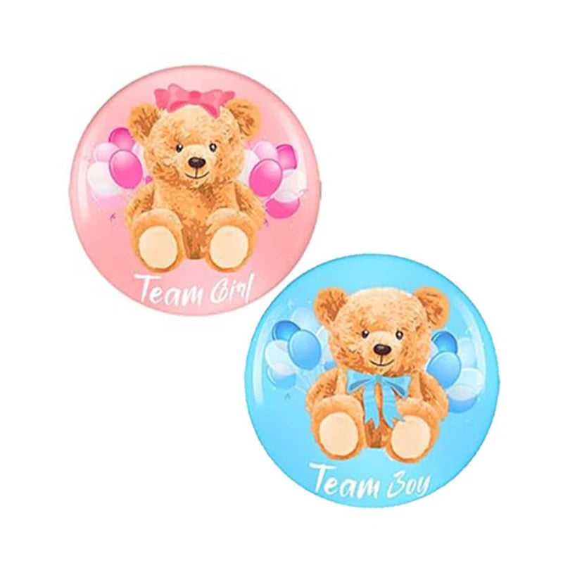 10pcs Gender Reveal Theme Tinplate Badges Cute Bear Team Boy Girl Button Pins Baby Shower Birthday Party Favors Decoration