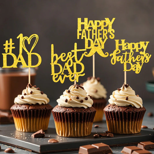 YOMDID 24Pcs Father's Day Cupcake Toppers Happy Cake Decorations Best Dad & Father's Day Cupcake Picks Cake Decorating Supplies