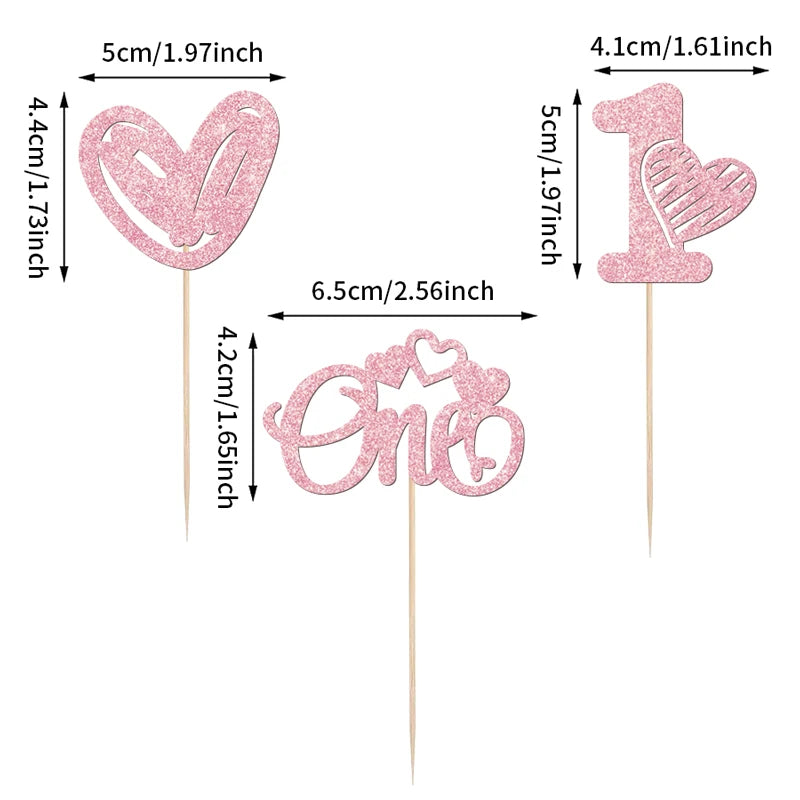 YOMDID 24Pcs Valentine's Day Cupcake Picks 1st Birthday Cupcake Toppers One Love Heart Picks Cake Decorations Party Supplies