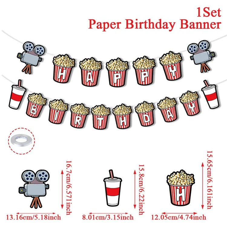 Movie Night Party Decoration Movie Party Disposable Plates Napkins Cups Tablecloth Happy Movie Night Theme Birthday Party Decor