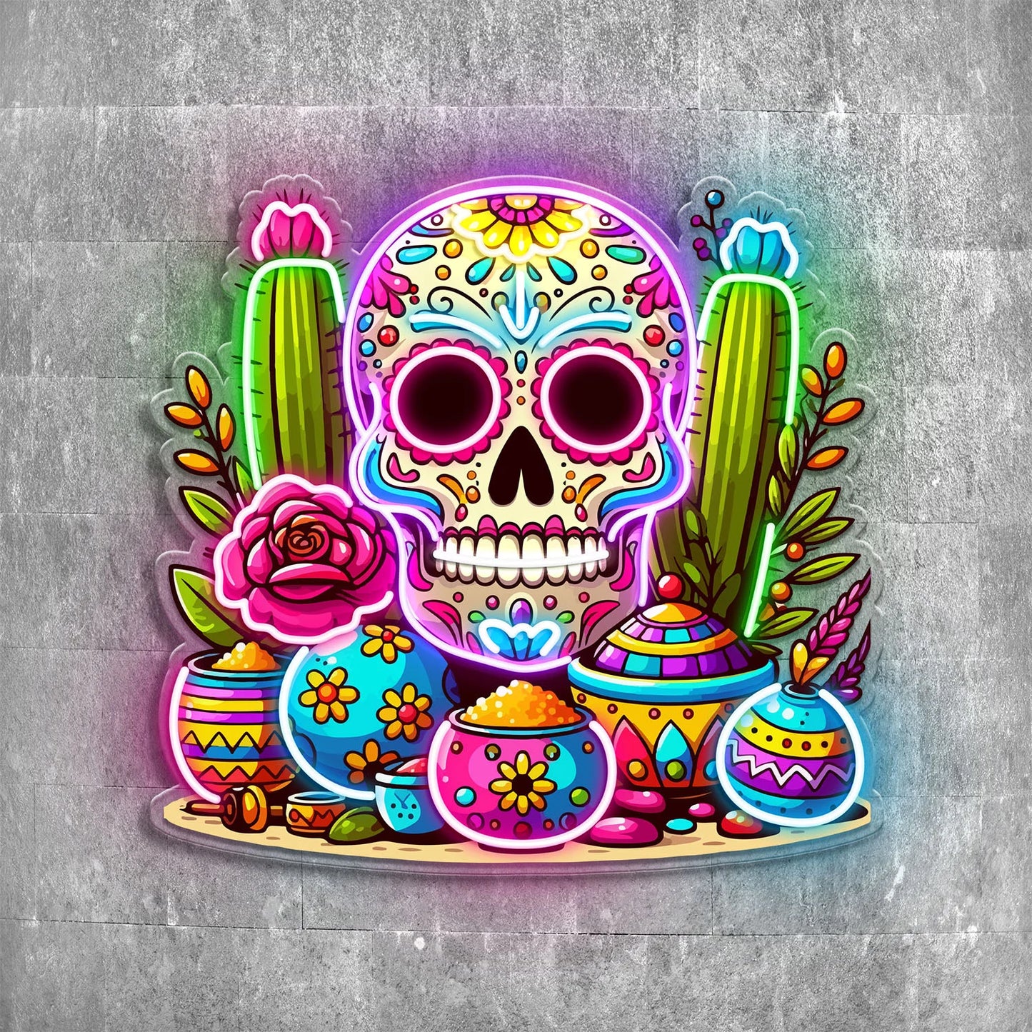 Skull Neon Sign,Sugar Skull Day Of The Dead Acrylic Neon Sign ,Mexican skull Decor ,Home Decor ,Gift to Him
