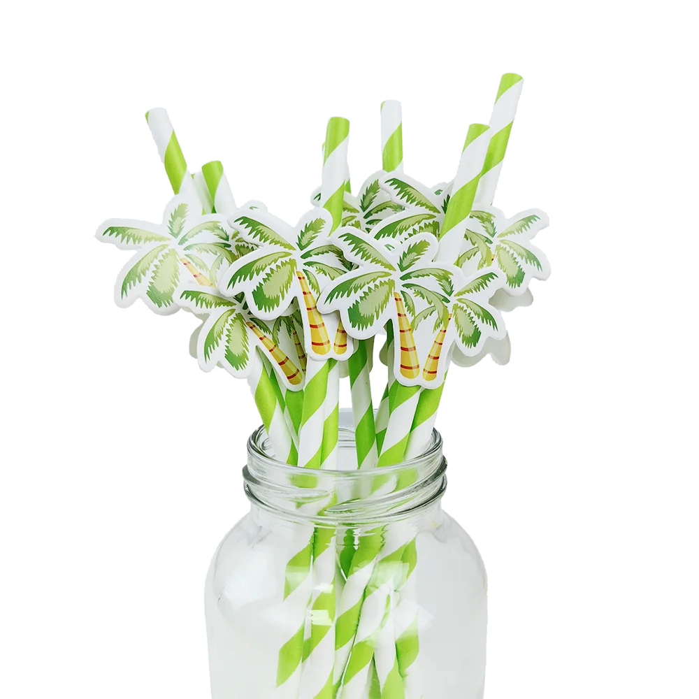 10pcs Flamingo Pineapple Paper Straws Disposable Tropical Fruit Straws Summer Striped Drinking Straws Luau Hawaiian Beach Party