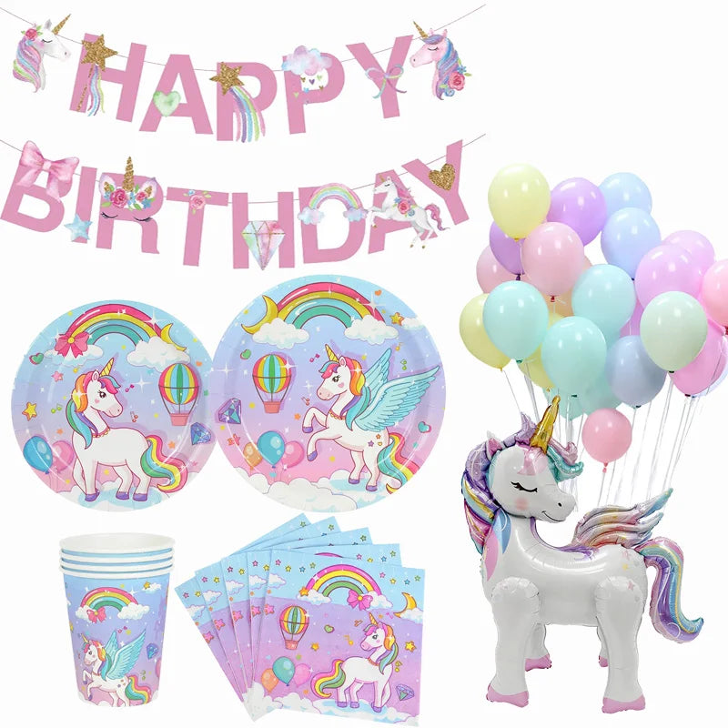 Unicorn Party Decoration Happy Birthday Banner Girl Unicorn Paper Mask Macaron Balloon Rainbow Unicorn Party Best Choice