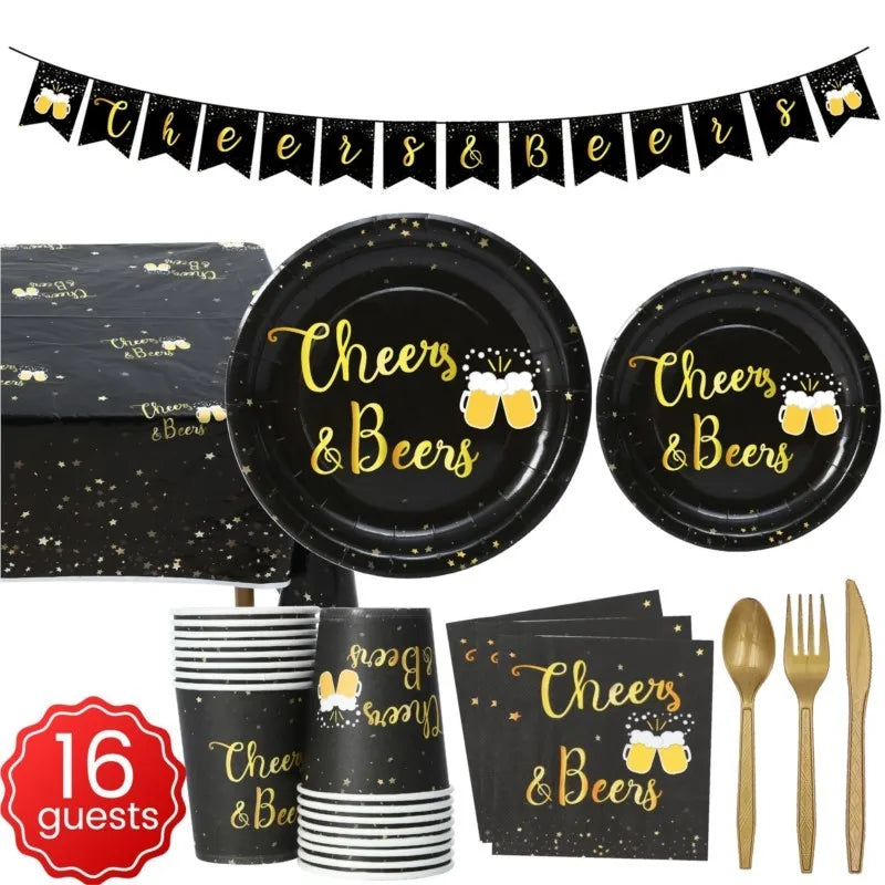 Cheers Beer Glasses Decorations Disposable Tableware Plates Cup Napkins Oktoberfest Wedding Spiderman Baby Shower Stitch Sonic