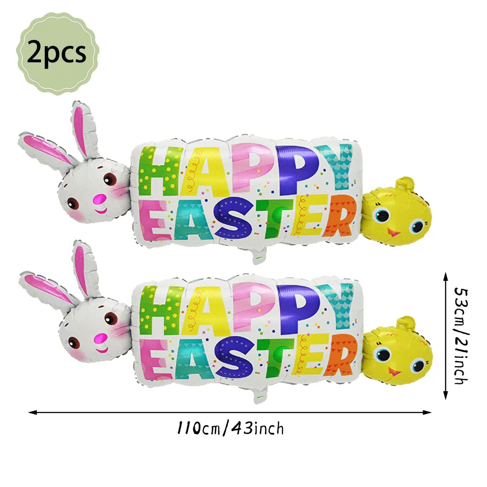Happy Easter Party Decorations Bunny Eggs Paper Plates Cute White Rabbit Carrot Foil Balloons Kids Party Supplies Easter Favors