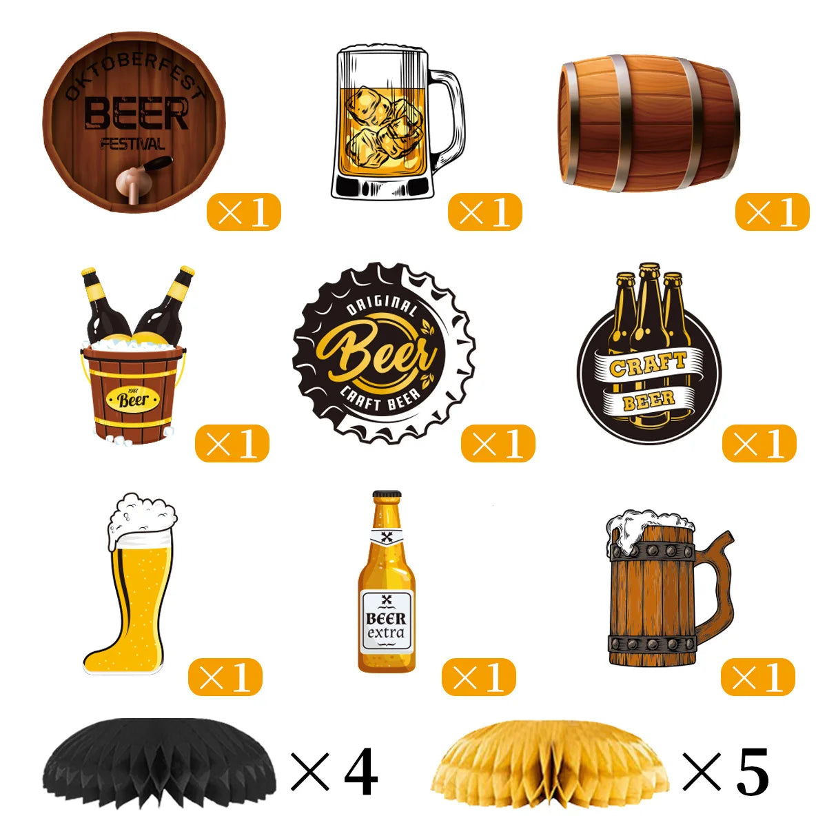 9Pcs Oktoberfest Theme Desktop Honeycomb Ornaments for Adults Boy Beer Festival Theme Birthday Party Background Props Decoration