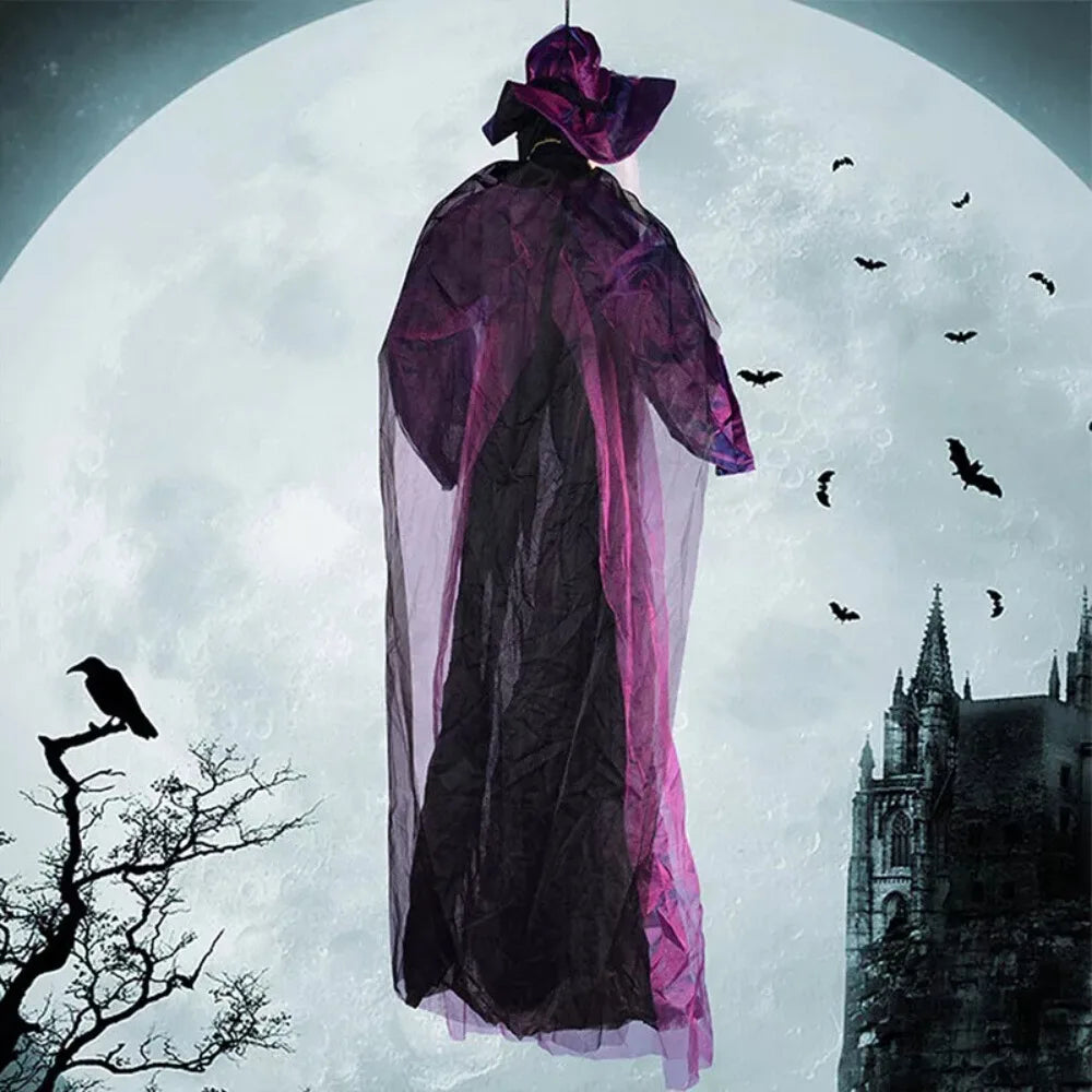Halloween Life Size Talking Witch Outdoor Purple Spooky Animatronic Witch Decor Prop Halloween Decoration Red Eye Animated Witch