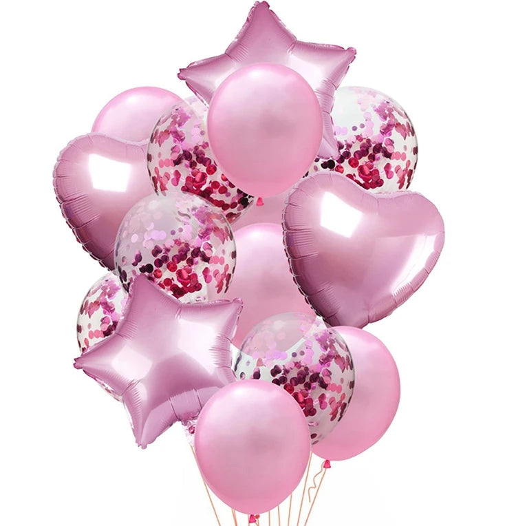 14pcs Rose Gold Mix Star Heart Confetti Latex Balloons Birthday Party Decorations Kids Adult Wedding Anniversary Globos Supplies