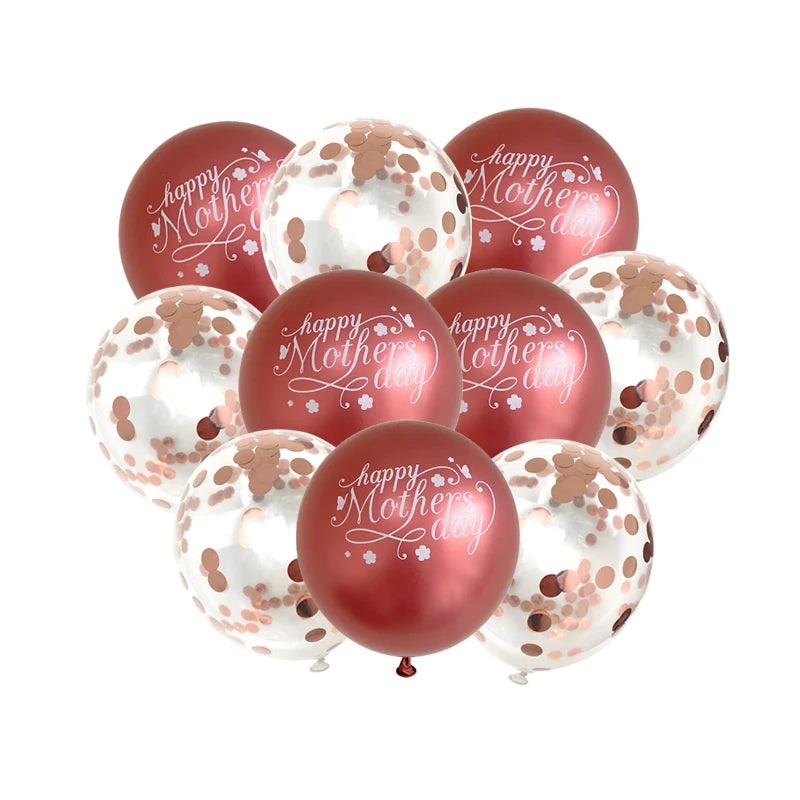 10pcs 12inch English Mother Father Foil Balloons Mother's Day Heart Shape Helium Love Globos Decor Mama Balloon Gifts Balaos