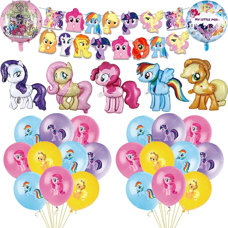 My Little Pony Foil Latex Balloon Happy Birthday Party Decoration Banner Cake Topper Kid Event Supplies Backdrop Disposable Toys