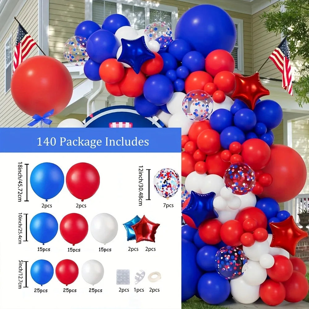 140PCS Independence Day Balloon Garland Arch Kit, Fourth of July, Birthday Party, Anniversary, Indoor and Outdoor Decorations