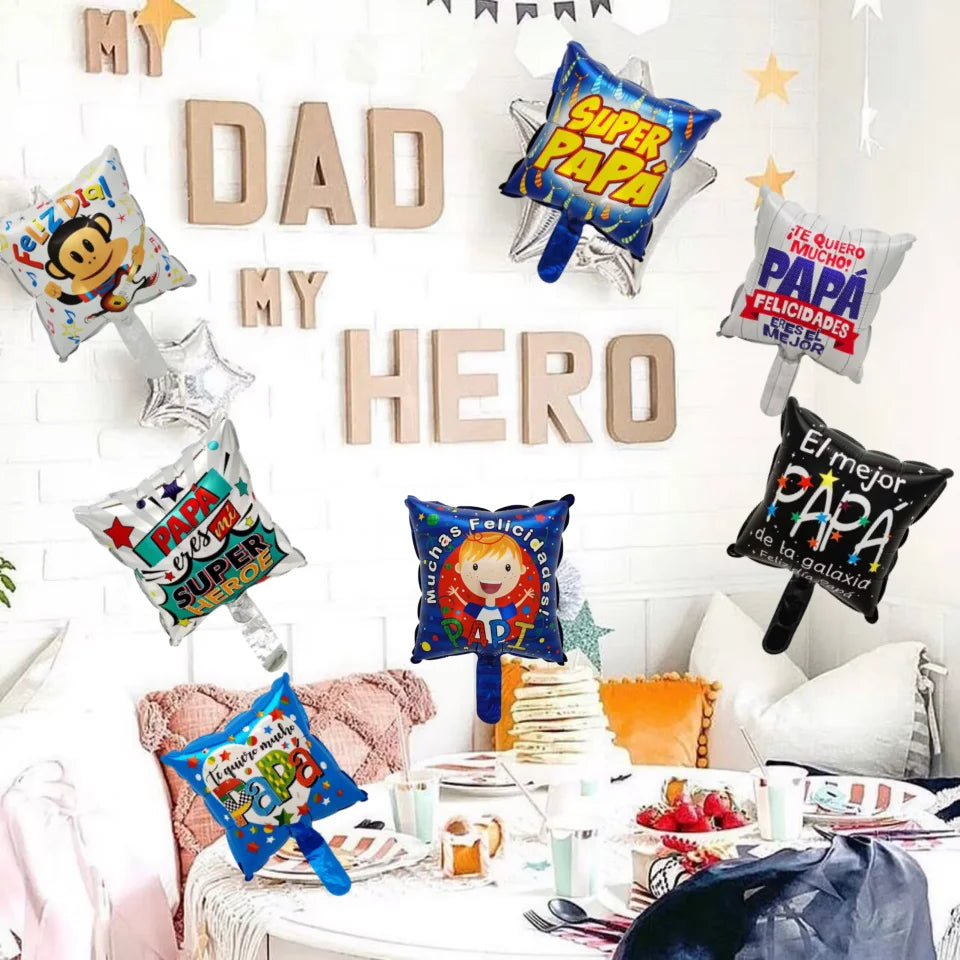12Pcs 10inch Square Shape Spanish Happy Father Mother's Day Foil Balloons Feliz Dia Papa Globos Party Decoration Gift Baloes