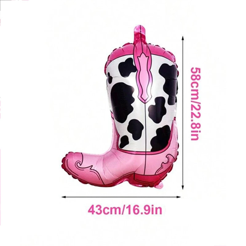 Western themed party balloons, including boots, cowboy hat foil balloons, suitable for birthday, bachelorette party decorations