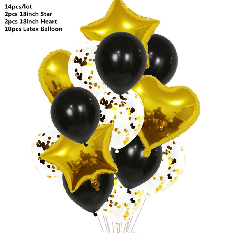 14pcs Rose Gold Mix Star Heart Confetti Latex Balloons Birthday Party Decorations Kids Adult Wedding Anniversary Globos Supplies