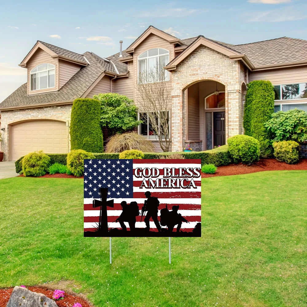 God Bless America Yard Sign with Stake - Patriotic Outdoor Lawn & Garden Decor, Plastic, for Independence Day & More