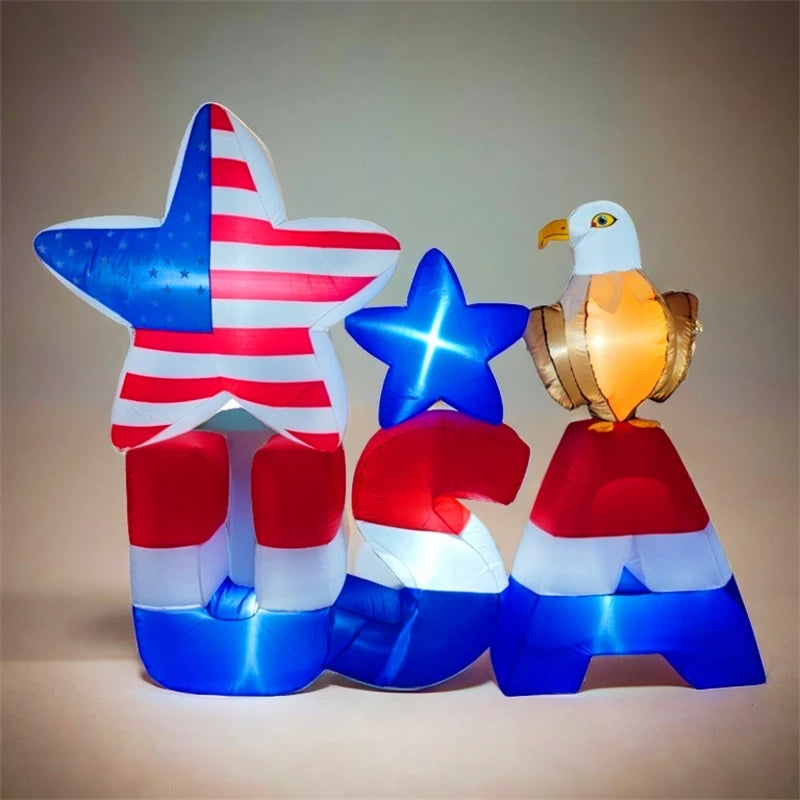 Happy 4th of July Inflatable Decoration 2.1M\7FT Independence Day Giant Inflated Model Ornament Home Festival Party DIY Decor