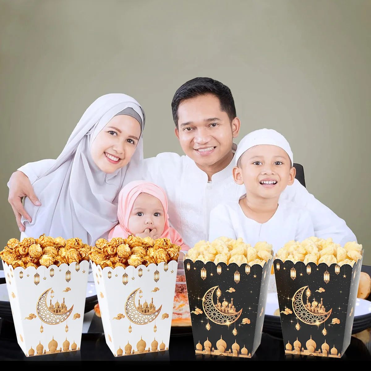 EID Mubarak Popcorn Box Biscuit Gift Box Ramadan Decoration 2025 For Home EID Mubarak Islamic Muslim Party Decor Eid al-Fitr