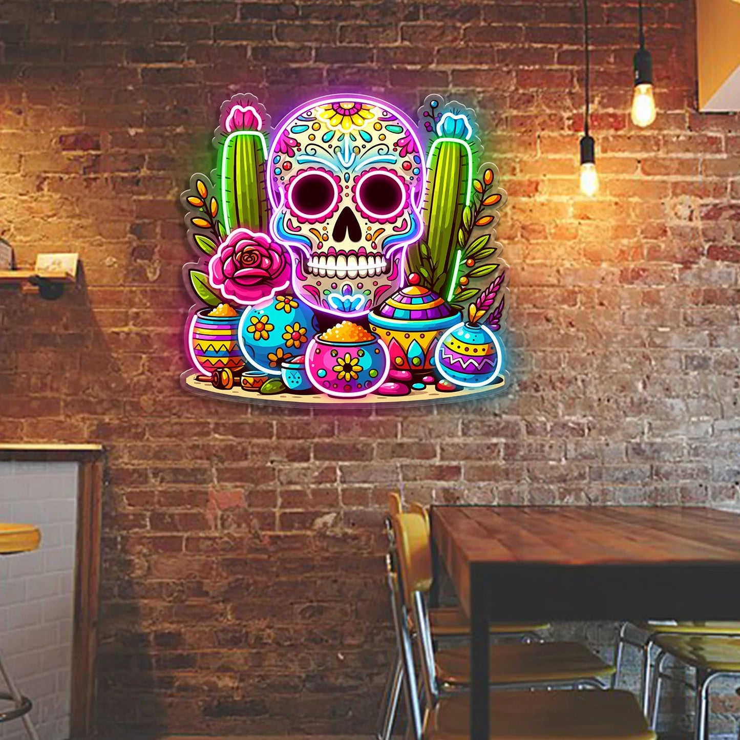 Skull Neon Sign,Sugar Skull Day Of The Dead Acrylic Neon Sign ,Mexican skull Decor ,Home Decor ,Gift to Him