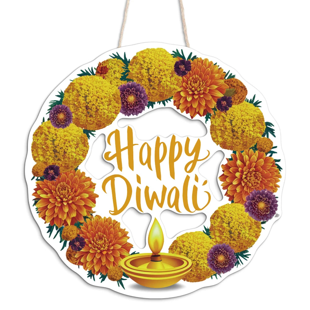 Putuo Decor 1pc Diwali Wood Hang Decoration, Wall Decor for Home Farmhouse Living Room Bedroom, The Hindu Festival Happy Diwali