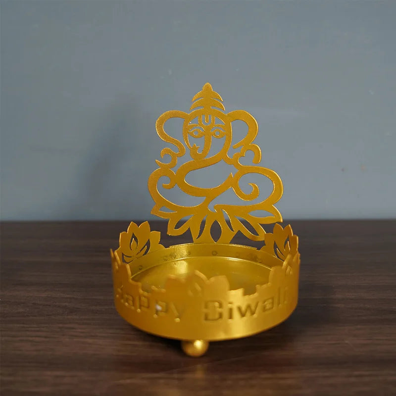 1Pc Art Metal Buddha Statue Candle Holder Crafts Home Decoration Hollow Shadow Diwali Festival Fortune Candle Lamp