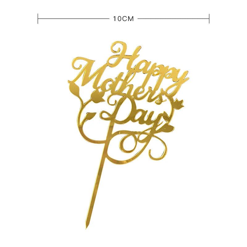 2023 Happy Mothers Day Cake Topper Gold Red Tulip Acrylic MOM Birthday Party Cake Toppers Dessert Decoration Mother's Day Gifts
