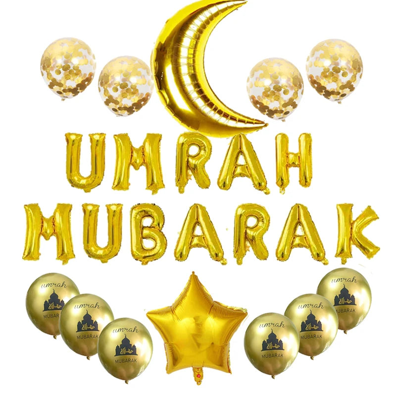 Black Gold Umrah Mubarak Latex Confetti Balloon Eid Mubarak Islamic Muslim Pilgrimage Festival Party Decor Supplies