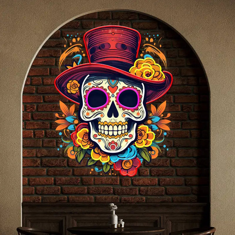 Skull Neon Sign UV Print Neon Sign Mexican Restaurant Skull Artwork Decor Business Decor