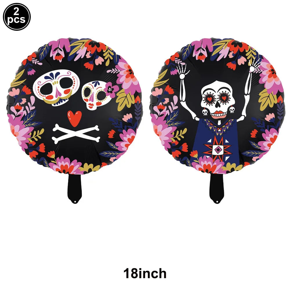 Day of the Dead Decor Dia De Los Muertos Picado Banner Sugar Skull Balloons for Mexican Fiesta Dia De Los Muertos Altar Party
