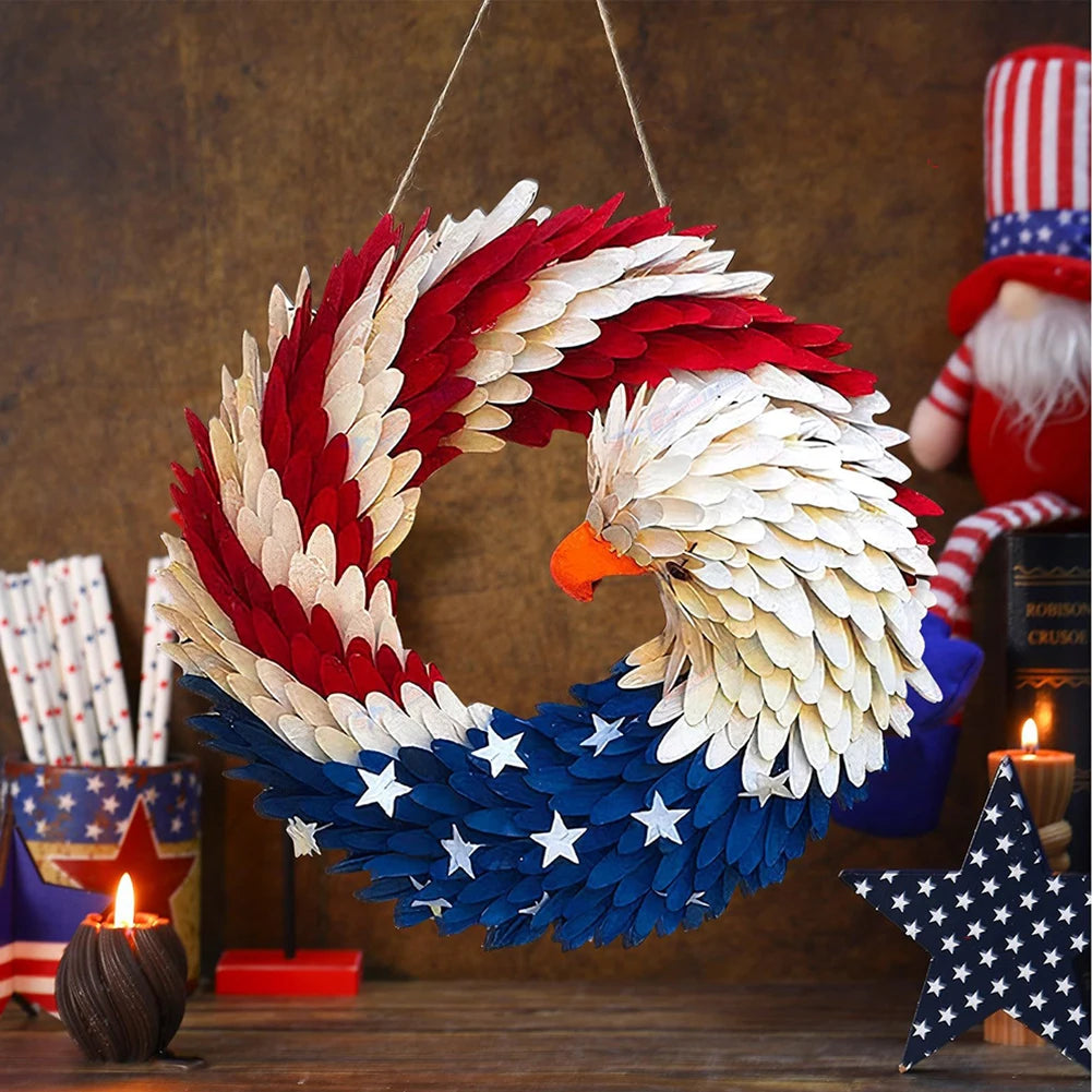 Independence Day Door Sign Wall Hanging Round Wooden Plaque Patriotic Front Door Decor 4th of July Festival Hanging Garland