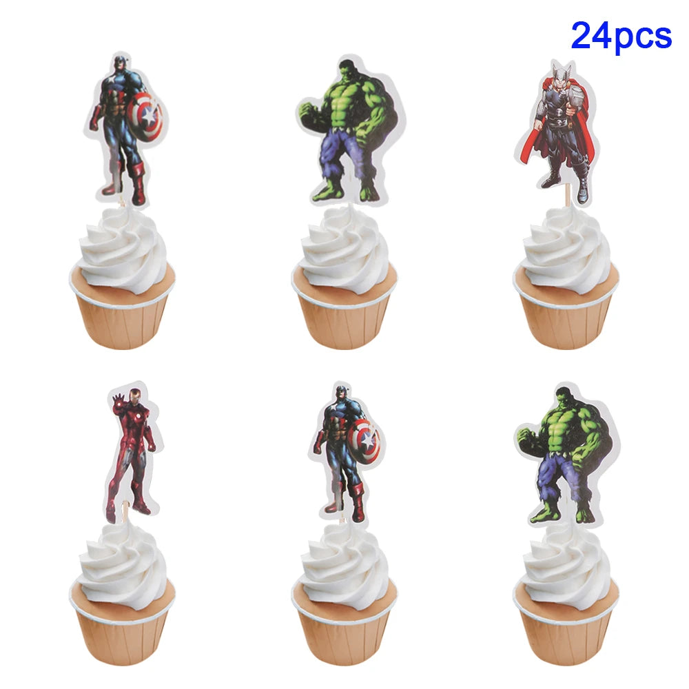 Avengers Superhero Birthday Party Decoration Balloon Cake Plate Paper Cup Box Gift Bag Background Banner 10 People Tableware Set