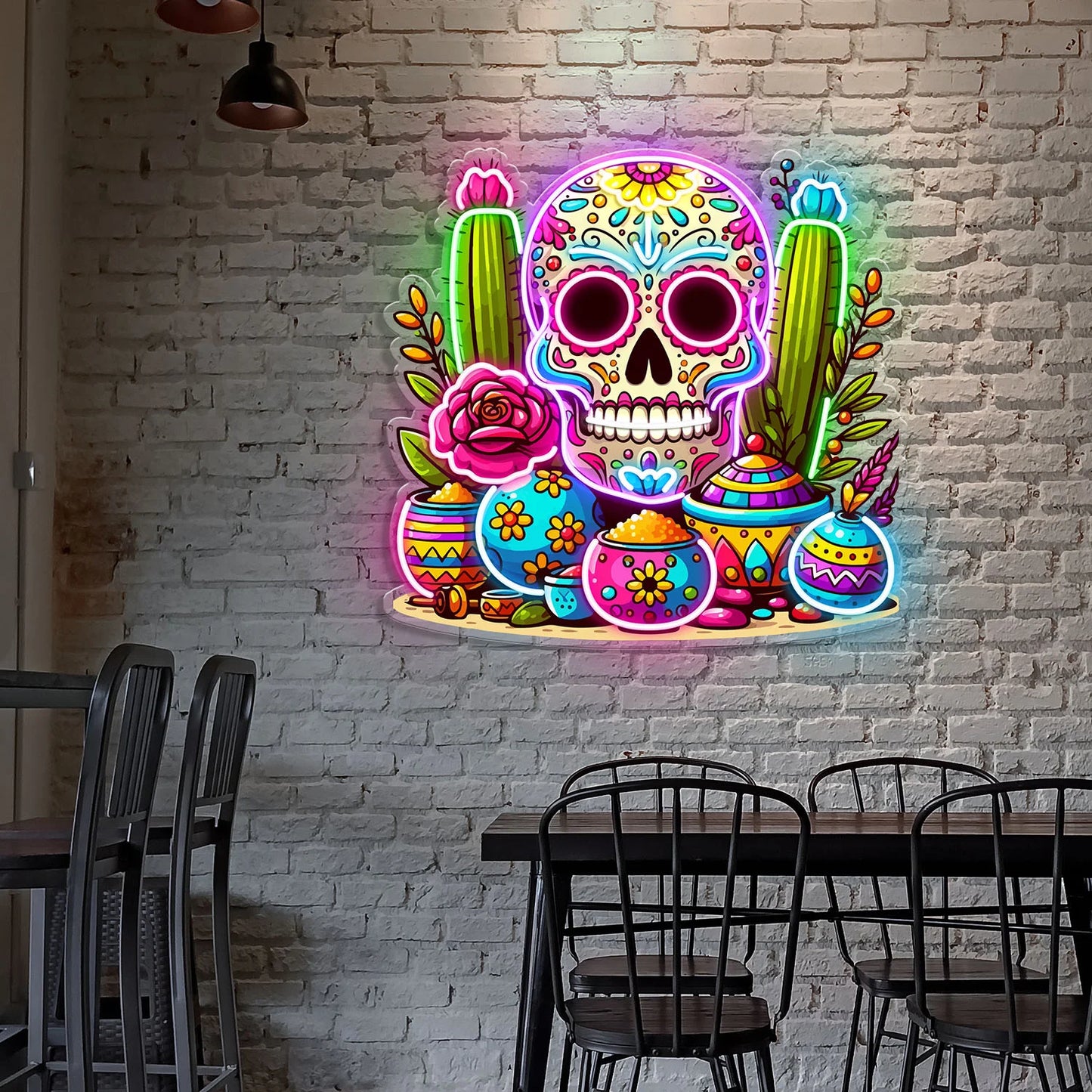 Skull Neon Sign,Sugar Skull Day Of The Dead Acrylic Neon Sign ,Mexican skull Decor ,Home Decor ,Gift to Him