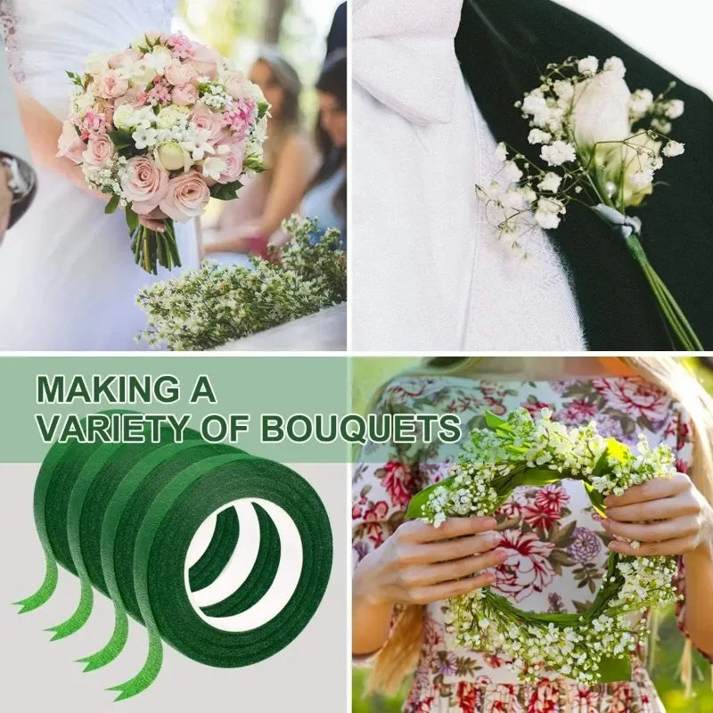 10/1Rolls Green Bouquet Floral Tapes Self-adhesive Stamen Wrapping Paper Tape DIY Flowers Decor for Florist Wedding Party Props