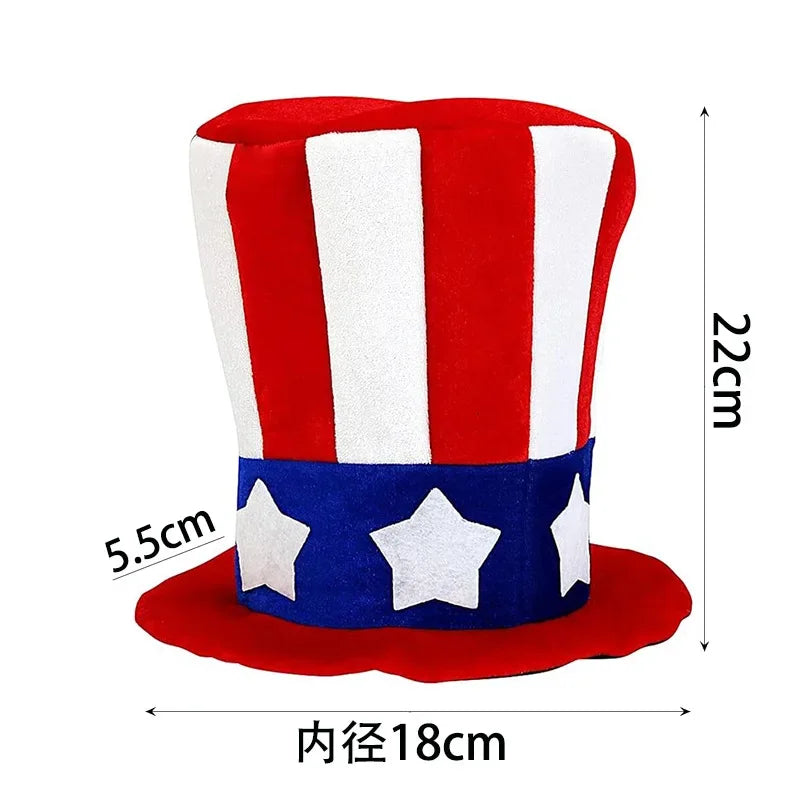 Party Velvet Hat Red White Blue Independence Day Flag Hat Uncle Sam Dress Up Top Hat
