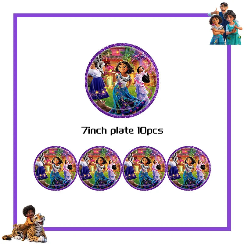 Encanto Birthday Party Decoration Balloon For Kids Event Supplies Tableware Set Plates Cups Napkins Cake Toppers Candy Box