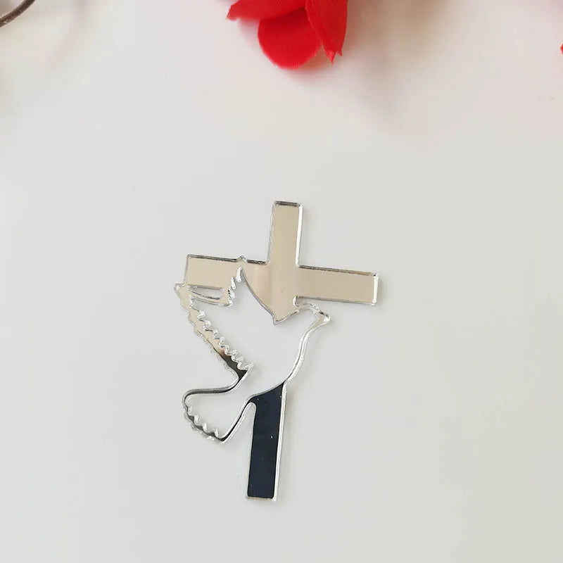 30pcs Acrylic Baptism Cross Dove Favor First Holy Communion Mirror Cross Baptism Candle Cross Decorations