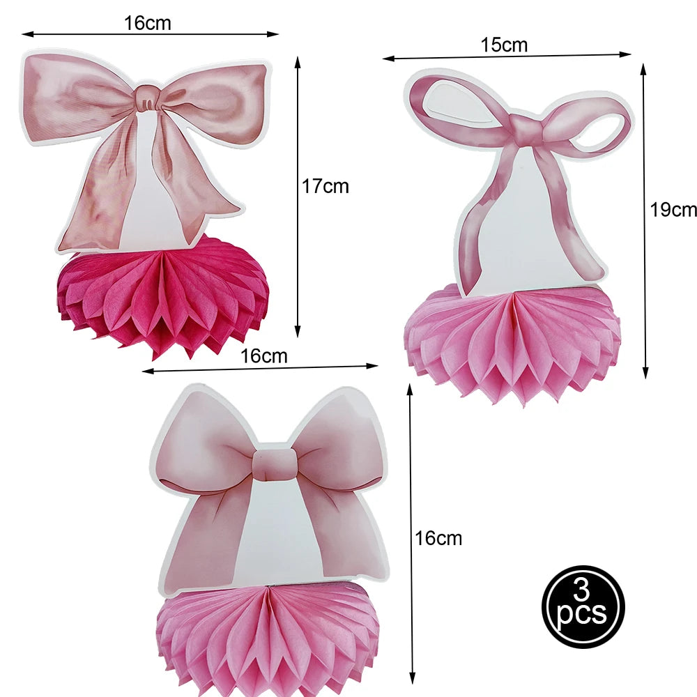 Bow Theme Party Supplies for Girl Pink Bow Cupcake Toppers Paper Drinking Straws Bridal Shower Bow Coquette Birthday Party Decor
