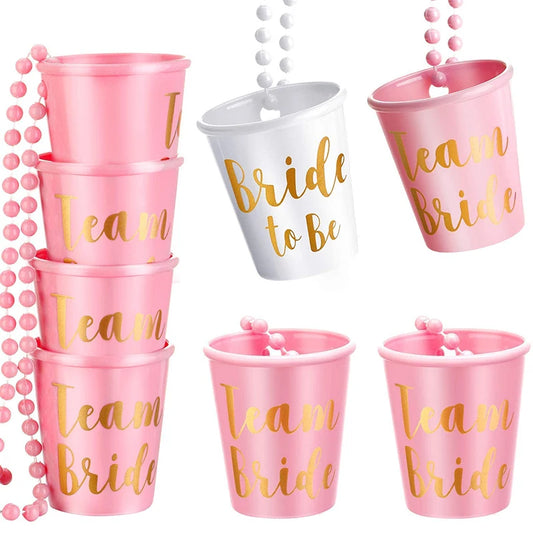 1Set Team Bride To Be Cup Plastic Shot Glasses Necklace Bachelorette Party Supplies Wedding Bridal Shower Hen Night Decorations