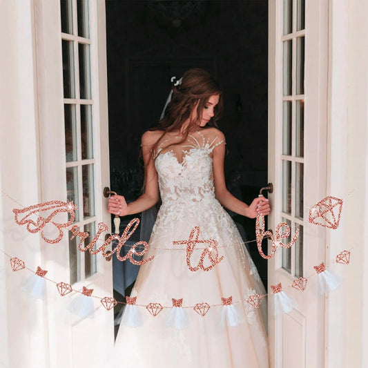 Rose Gold Bride to Be Banner Glitter Diamond Wedding Veil Bride Garland Bunting Hen Party Bridal Shower Engagement Wedding Decor